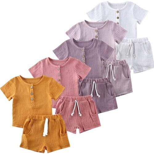 5 colors baby girl cotton solid fashon 2PCS Toddler Kid Baby Boys Girls Short Sleeve Shirt Shorts Pants Clothes Outfit 0-6 years