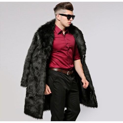 Autumn and Winter new mens fur coat imitation fox fur coat long European and American winter clothes plus-sized plus size therm