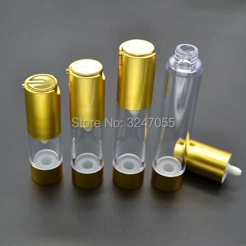 10ml15ml20ml30ml Plastic Gold Elegant Portable Travel Foundation Vacuum Bottle,Beauty Makeup Emulsion/Lotion Pump Airless Bottle