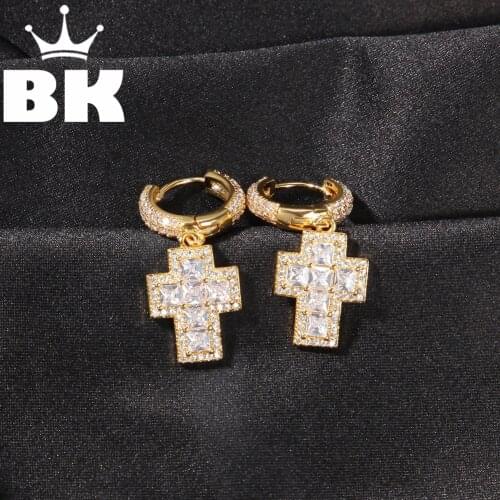 Popular Small Luxurious Cross Anka Earring CZ Stud Earrings Bling Bling silver color Plated Punk Hip Hop Wholesale Earring
