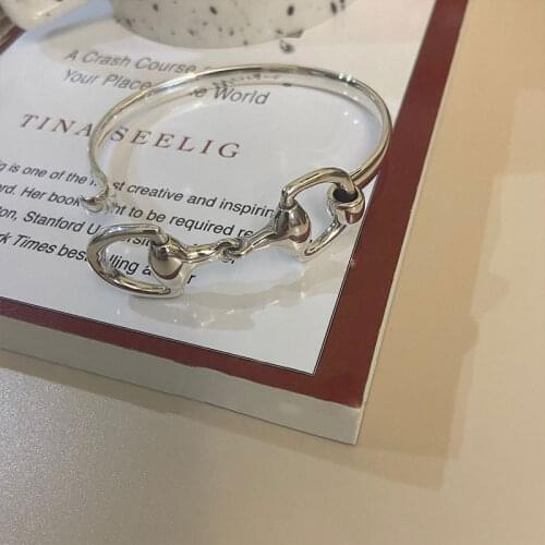 VENTFILLE 925 Sterling Silver Simple Buckle Bracelets for Women New Trendy Elegant Vintage Hollow Geometric Bangles