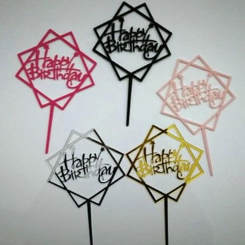 Happy Birthday Acrylic Cake Topper Flag Card Home Party Decoration Supplies UD88