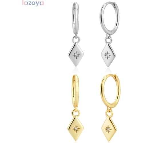 Lozoya 925 Tiny Jewelry For Sterling Silver 8.5mm Square Eye Zircon Drop Earring 2020 Rock Punk Loops Party Small European