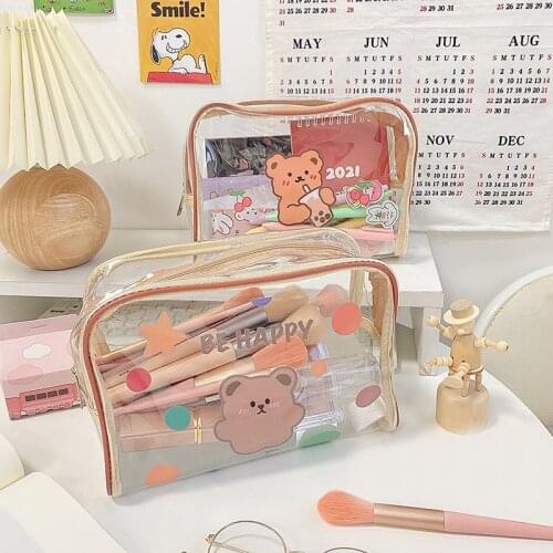 Kawaii Bear Rabbit Transparent PVC Super Big Capacity Stationery Storage Bag Pen Pouch Cute Girls School Stationery Supplies