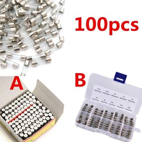 100pcs/box 5*20mm Glass Fuse Not Assortable Kit 250V 2A Quick Shot Fast Blow Glass Tube Fuses Quick Blow Car Assorted Kit 5*20mm