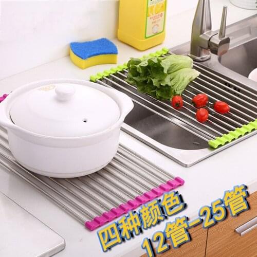 Roll Up Dish Drying Rack Stainless Steel Dishes Drainer Drain Board Colander Mat and Dry Dishes Organizer for Pans Bottles Bowls