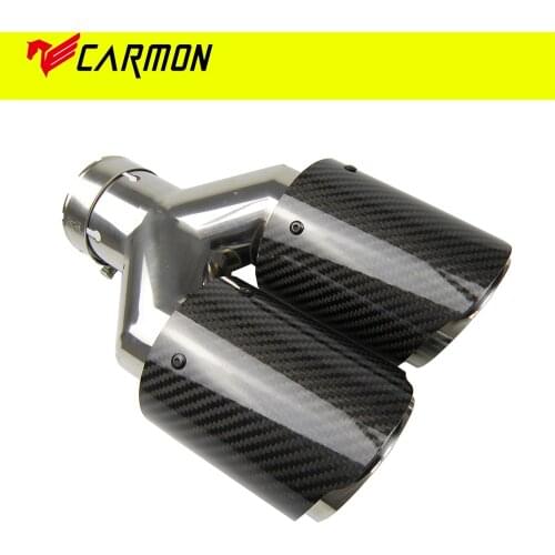 Dual Carbon Fiber + 304 Stainless Steel Universal Auto Exhaust Tip Muffler Double End Pipe for BMW BENZ VW Golf TOYOTA