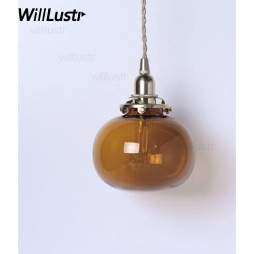 Art Deco handmade mouth blown glass brass pendant lamp clear crystal glass pumpkin suspension light Japan nordic retro lamp