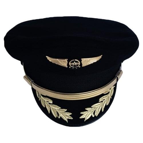 High Quality Upscale Pilot Cap Airline Captain Hat Uniform Hat Party Cap Adult Men Women Military Hats Army Wool Fabric