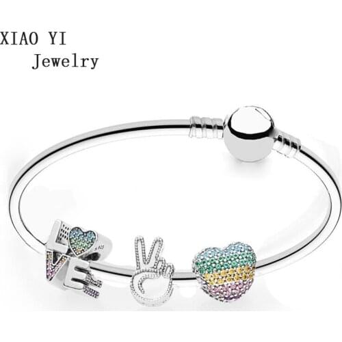 XIAOYI 100% s925 RAU0462 Genuine Charm Love the Rainbow Bracelet Original Women Jewelry Free Shipping
