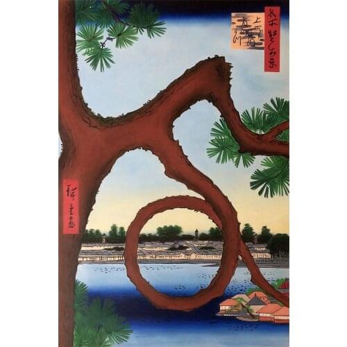 Japanese Hiroshige Oil Painting Landscape Art for Home Decor Moon Pine, Ueno, No. 89 from One Hundred Famous Views of Edo