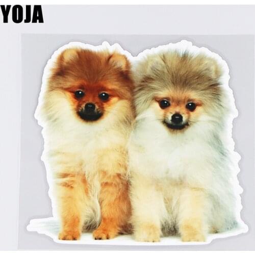 YOJA 16.4×15.4CM Two Cute Long-Haired Puppies Car Tuning Cartoon Stickers Decoration Accessories 19B-0019