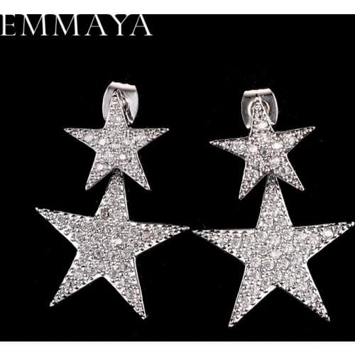 EMMAYA New Fashion Geometric Luxury Double Star Earrings For Women White Gold Silver Color Brincos