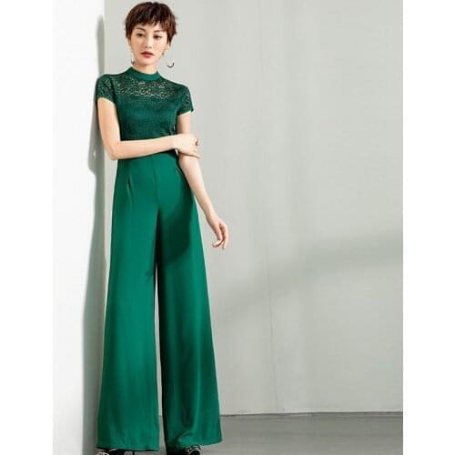 2020 Formal Party Jumpsuit for Women Summer Chiffon Elegant Full Length Rompers Green Customize Lace Jumpsuits Plus Size 3XL 4XL