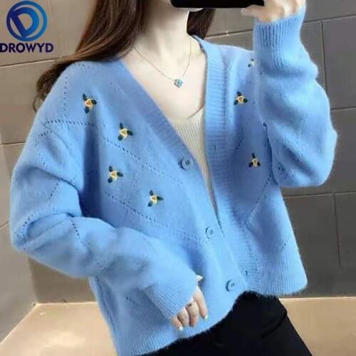 Womens Winter Fashion Cardigan White Sweater Loose V-Neck Winter Casual Knitted 2021 Soft Coat Top Single Breasted Cotton Jacke