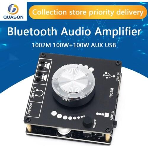 1002M 100W+100W Bluetooth 5.0 Power Audio Amplifier board Stereo AMP Amplificador Home Theater AUX USB