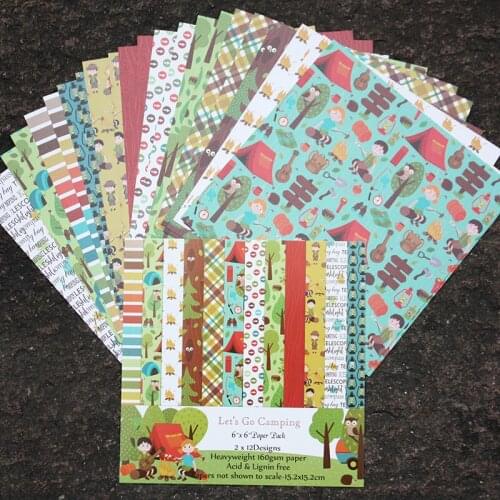 12 Sheets Lets Go Camping Scrapbooking Pads Paper Origami Art Background Paper Card Making DIY Scrapbook Paper Craft