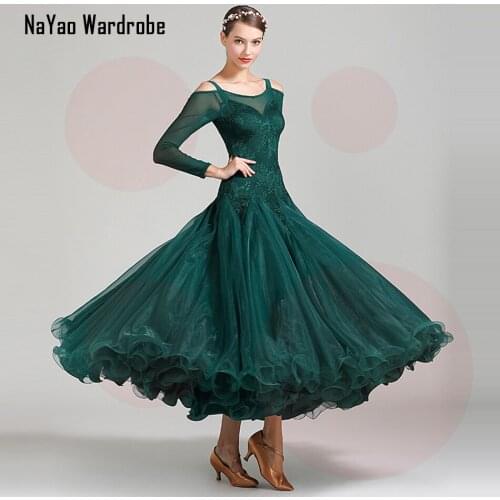 2021 New 1875 Floral Patchwork Design Yarn Puffy Latin Dance Dress Women Performance Modern Dance Dress Latino Dancewear