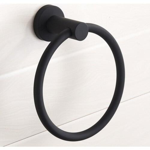 304 stainless steel towel ring Chrome towel hanging ring round simple black European Bathroom accessories Rustproof