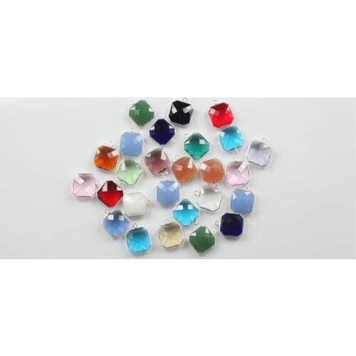 50-100PCS Luxury Gold Color Faceted Square Crystal Glass Quartz Pendants,Mix Color Bezel Quartz Gem Glass Charms fit Necklace
