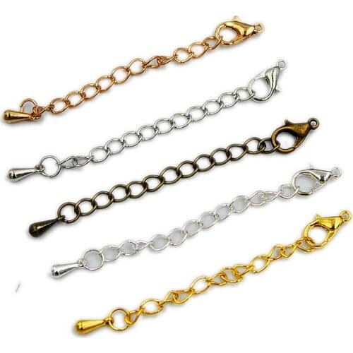 50pcs 50mm/70mm Length Necklace Extension Chain 12mm Lobster Clasps for Bracelet Extend Chains Bulk for DIY Jewelry Findings