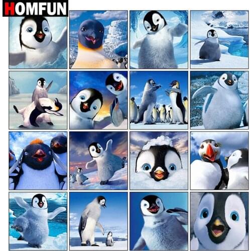 HOMFUN Diy 5d Diamond Painting "Penguin landscape map" Cross Stitch Square Round Diamond Embroidery Handwork Rhinestone Art