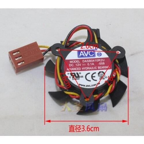 AVC DASB0410R2U -008 DC 12V 0.10A Dia. 36mm C.T.C 26mm 3-Wire Server Cooling Fan