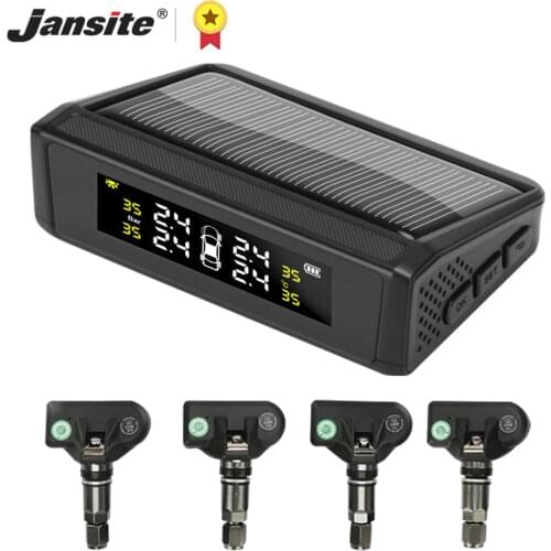 Jansite TPMS Wireless Car Tire Pressure Monitoring Intelligent System Solar Power charge LED Display 4 External Internal Sensors
