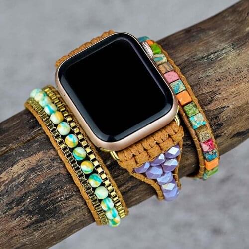 Square Emperor Stone Apple Watch Band BOHO Wax Rope Bracelet Vegan 3 Wrap Bracelet Watch Band Wholesale&Dropshipping