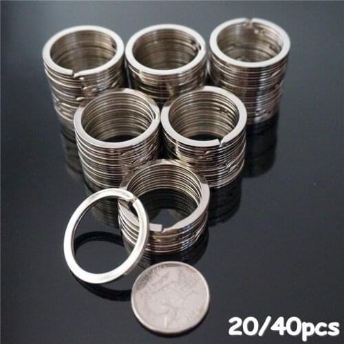 20/40Pcs Polished Silver Color Keyring Stainless Steel Hole Key Ring Key Chain Rhodium Plated Round Split Keychain Charms BEST