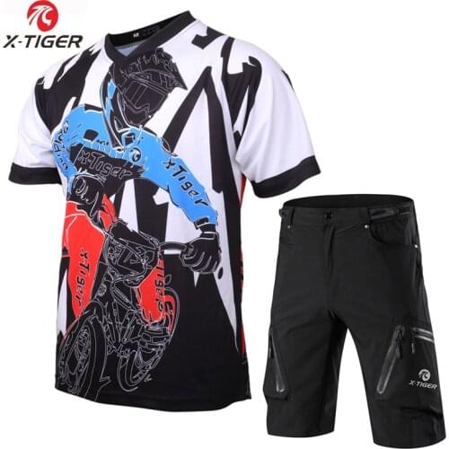 X-Tiger Brand Cycling Jerseys Set Quick-dry Sports Wear Anti-UV Cycling Jerseys Bike DH Shirt Downhill Set Bike Shirt Uniform