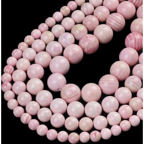 Natural Gem Pink Shell Beads Round Loose Spacer Beads For Jewelry Making DIY Ear Bracelets Accessories 15'Strand 6/8/10/12mm