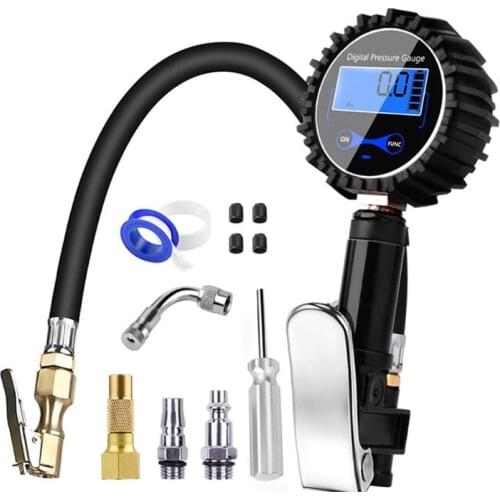 Digital Tire Inflator Pressure Gauge 200PSI Punp Air Chuck Compressor Accessories with Quick Connect Plug for Car Truck