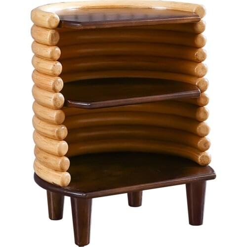 Garden teak solid wood Manau rattan double storage proto bedside table