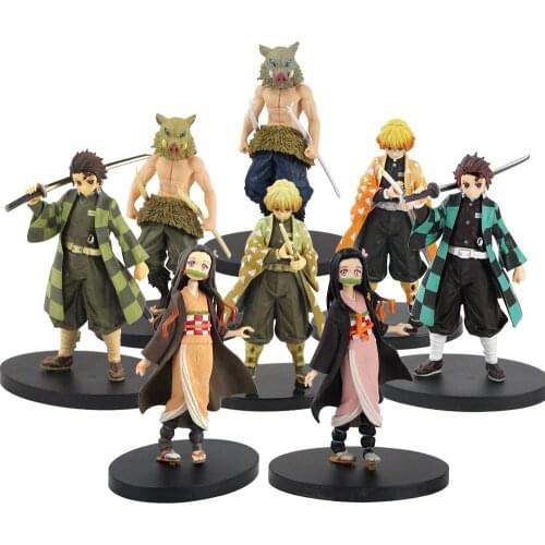 Demon Slayer Kimetsu No Yaiba Kamado Tanjirou Nezuko Agatsuma Zenitsu Hashibira Inosuke PVC Action Figure Collectible Model Toys