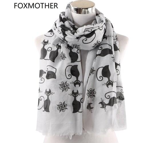 FOXMOTHER New Vintage Pink White Cat Foulard Femme Animal Cat Scarves For Cat Lover Mother Gifts Scarfs Dropshipping