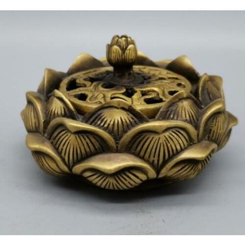 China brass lotus incense burner crafts statue