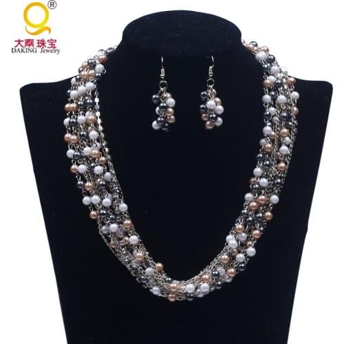 Women Jewelry Sets Wedding Dress Accessories Glass Bead Necklace Earrings Set Fashion Beads Bridal Party Necklaces