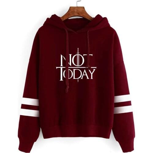 New Arya Stark Not Today Sweatshirt Suit The Autumn Long Sleeve Wine Red Hoody Hoodies Outerwears with Hat Moletom Feminino Tops