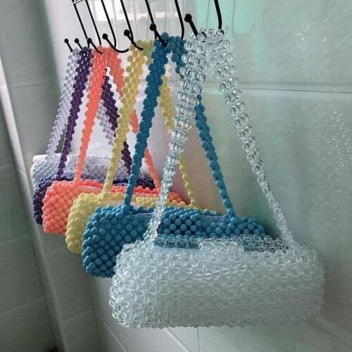 New Design Handmade Gorgeous Colorful Acrylic Purse Pearl Beaded Handbag Women Clutch Bag Tote Handbag for Daily Use