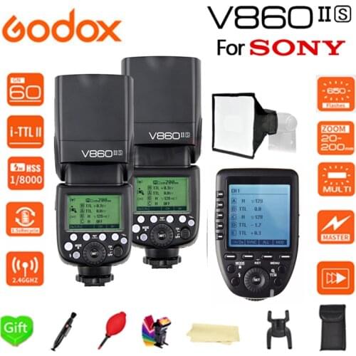 Paypal Accpect, Godox V860II Flash Speedlight 2*V860II-S TTL GN60 Li-Battery HSS 1/8000s Camera Flash + XPRO-S trigger for Sony