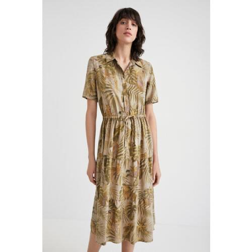 Spain Loose Waist Print Bubble Sleeve Dress