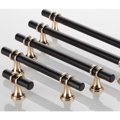 Simple Black Gold Light Luxury Furniture Handle Closet Cupboard Wardrobe Pull and Pens Cabinet Kitchen Drawer Door Knob