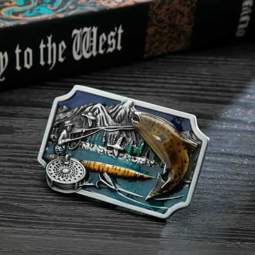 Western cowboy belt buckle fishing outdoor supplies logo fashion zinc alloy belt buckle suitable for 4.0 belt