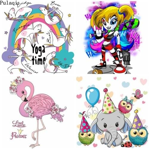 Pulaqi DIY Flamingo Iron On Transfer Patches Ironing Heat Vinyl Hot Transfers Cute Patches For Clothes Thermal Stickers Applique