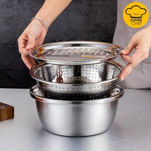 Stainless Steel Grating Basin Safe Slicer Multifunction Chopper Drain Solid Basin With Filter/Grater/Bowl Fruit Vegetable Tool