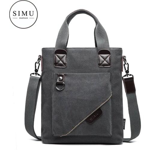 Simu one shoulder backpack Korean fashion mens bag genuine business canvas bag one shoulder slant cross portable multi-function