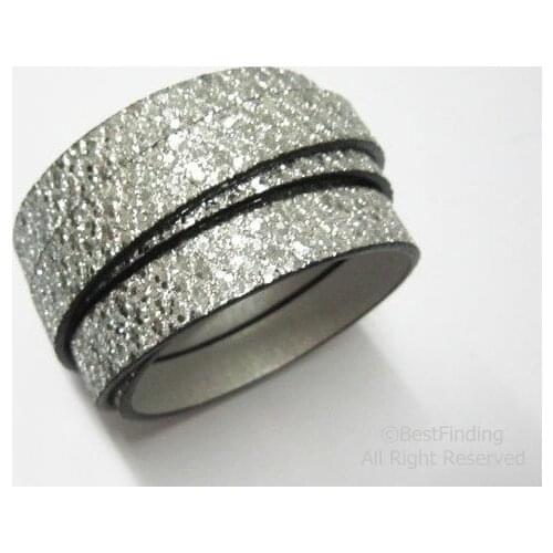 Silver Glitter leather cord 10x2mm Glitter Flat Leather Cord