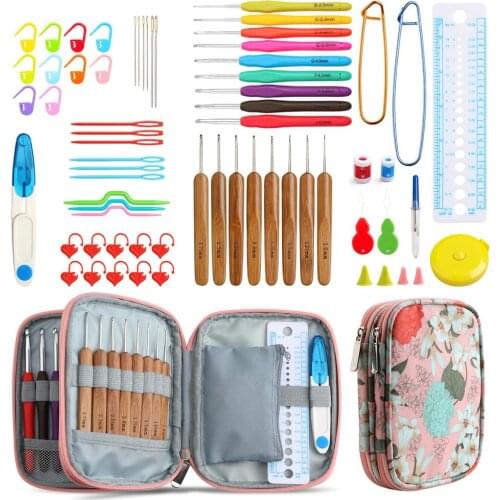 Crochet Knitting Needles New Arrival Soft Handle Crochet Needles Knitting Needles Set With Pink Bag Sewing Accessories