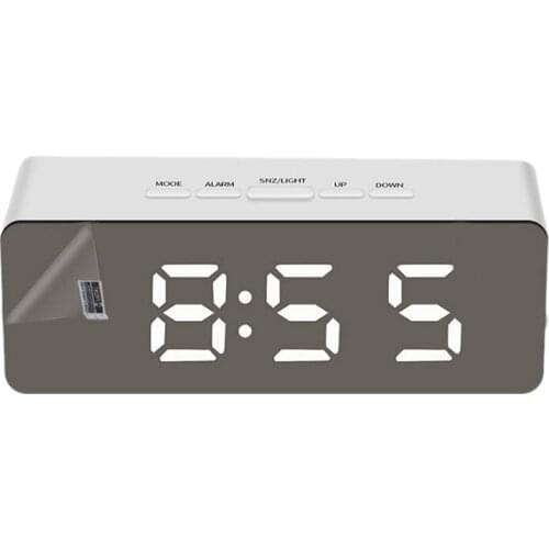 LED Mirror Digital Alarm Clock,Battery Plug-In Dual-Purpose Mirror, Makeup Mirror,Alarm Clock,Multi-Function Clock White